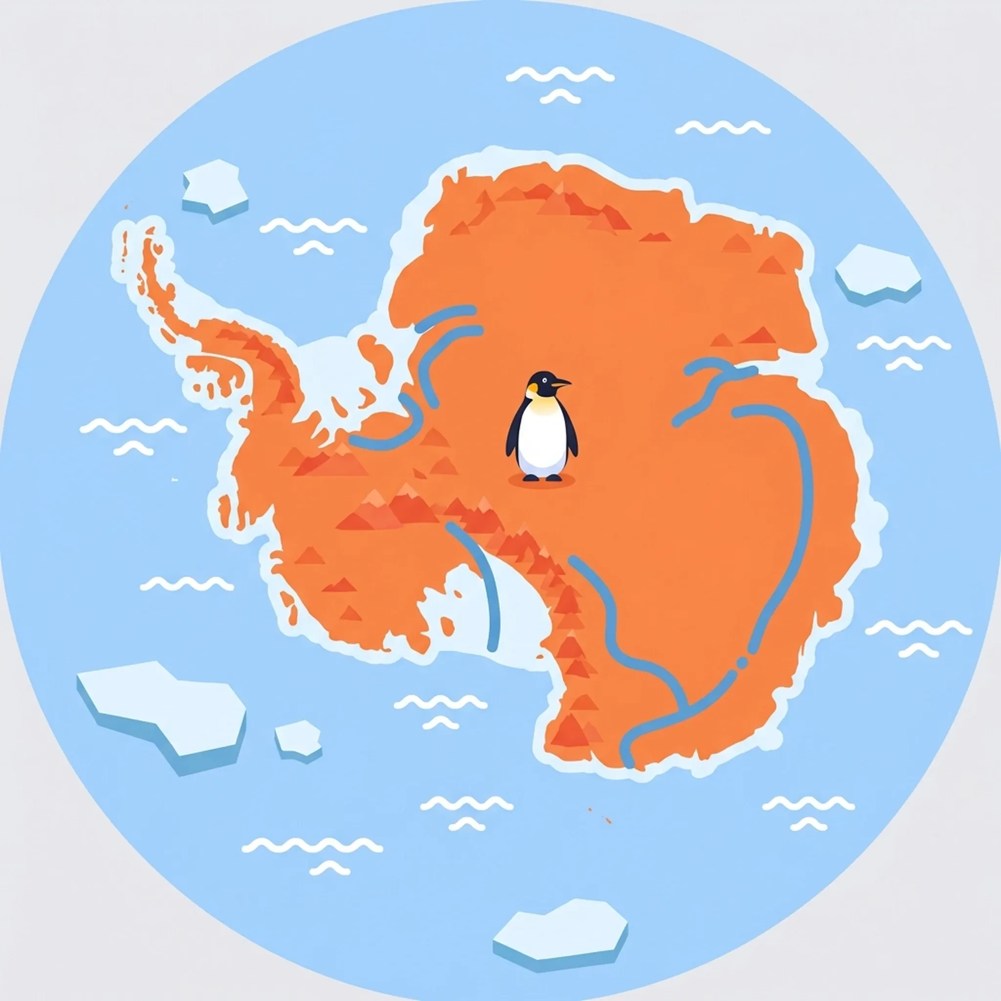 Colourful illustrated map of Antarctica showing 1 tourist regions including Antarctica, decorated with iconic landmarks like Deception Island, Lemaire Channel, and Neko Harbour, with geographic features including Antarctic Peninsula, Transantarctic Mountains, Mount Vinson, and Ross Ice Shelf.